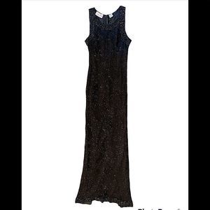 Laurence Karzar Stunning New York Beaded Embroidered Black Formal w Back Slit SM